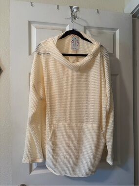 Waffle-Knit Hooded Pullover - Cream